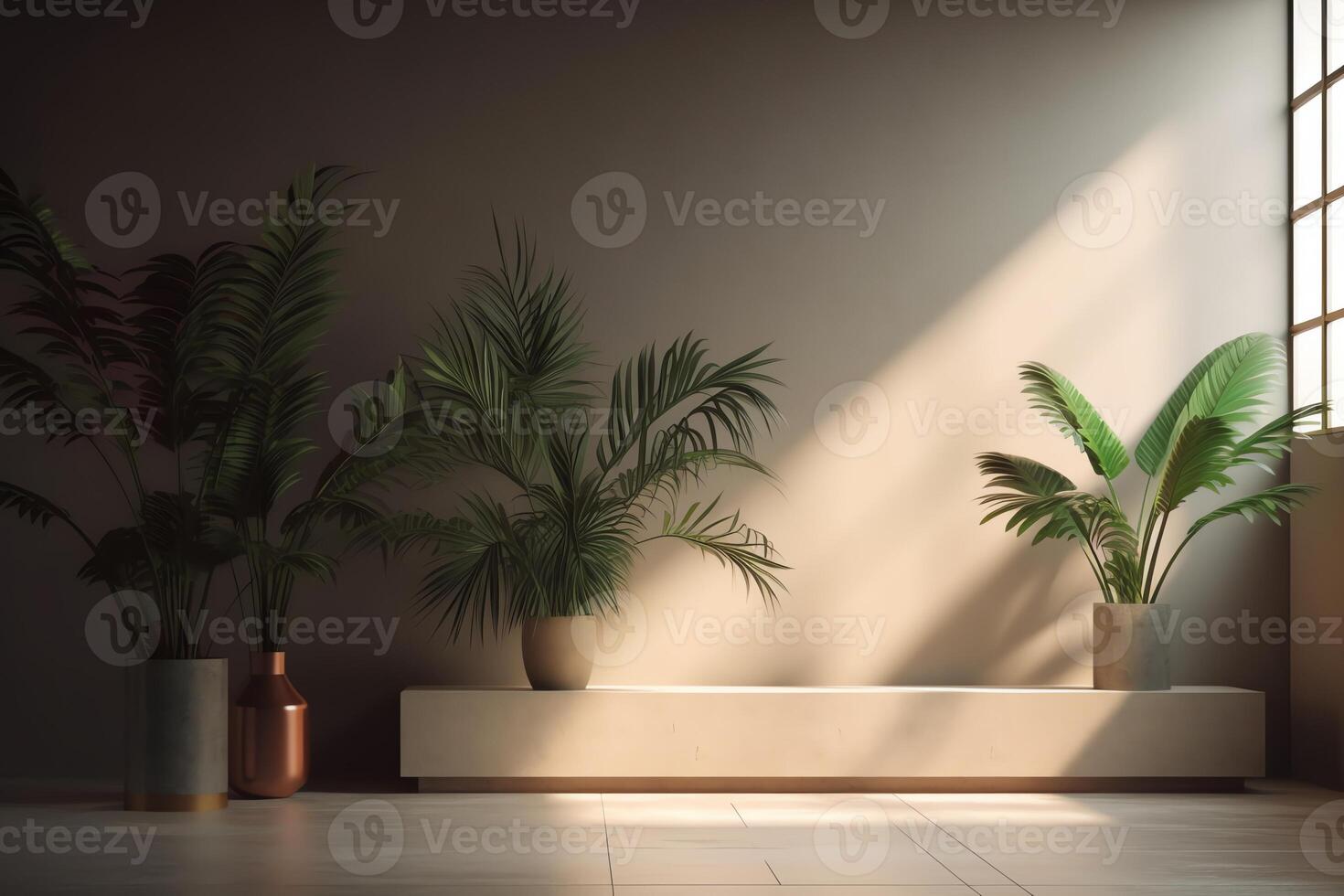 Interior background with plant 3d rendering. photo