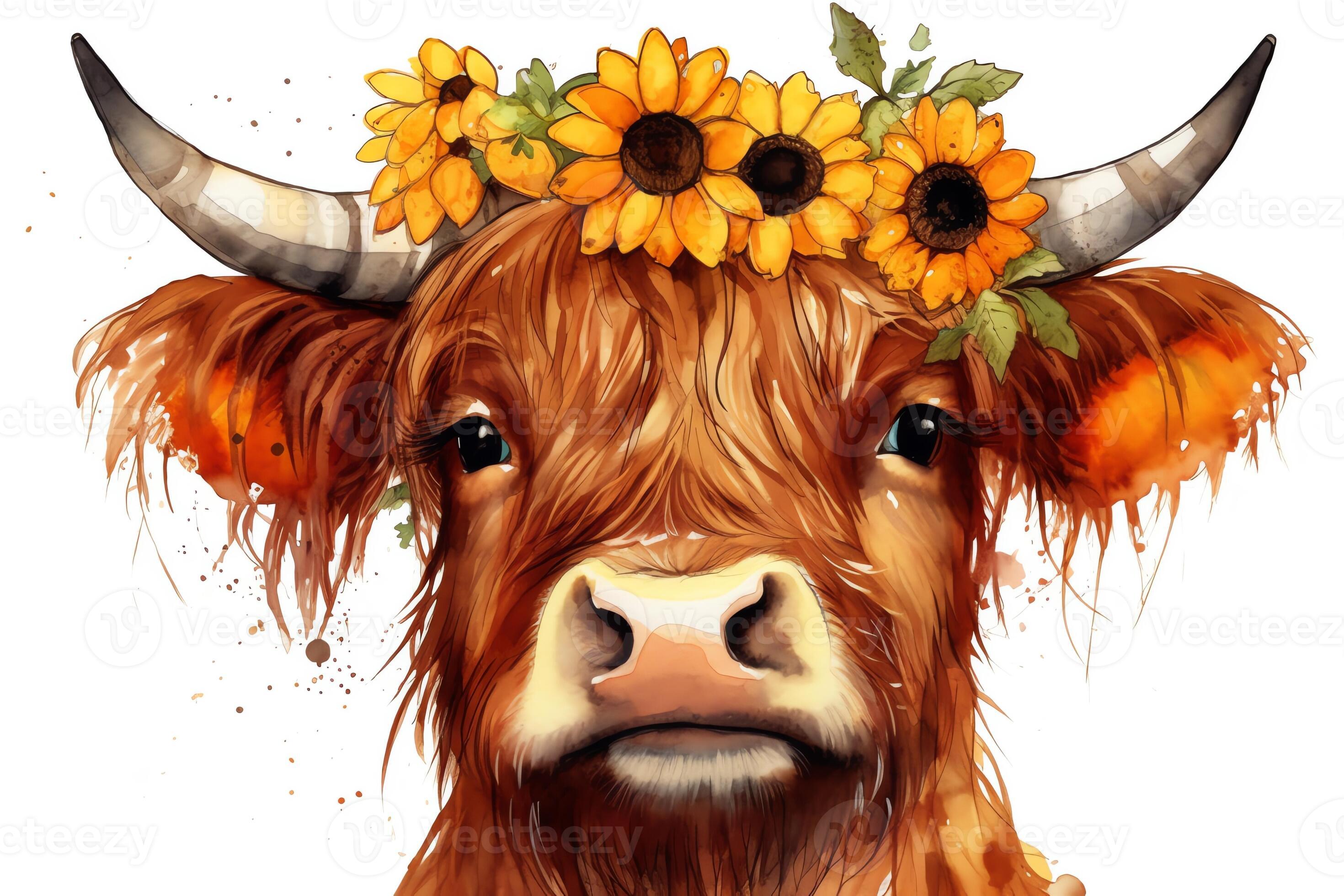 Sunflowers Cow Head Clipart Beautiful Flowers On Highland Cows Ai Generated 23378827 Stock
