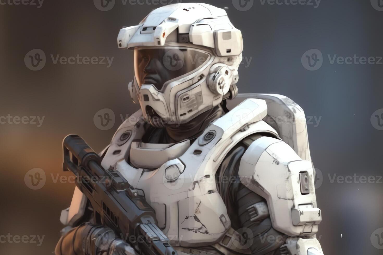 White scifi future soldier future space marine power realistic illustration. photo