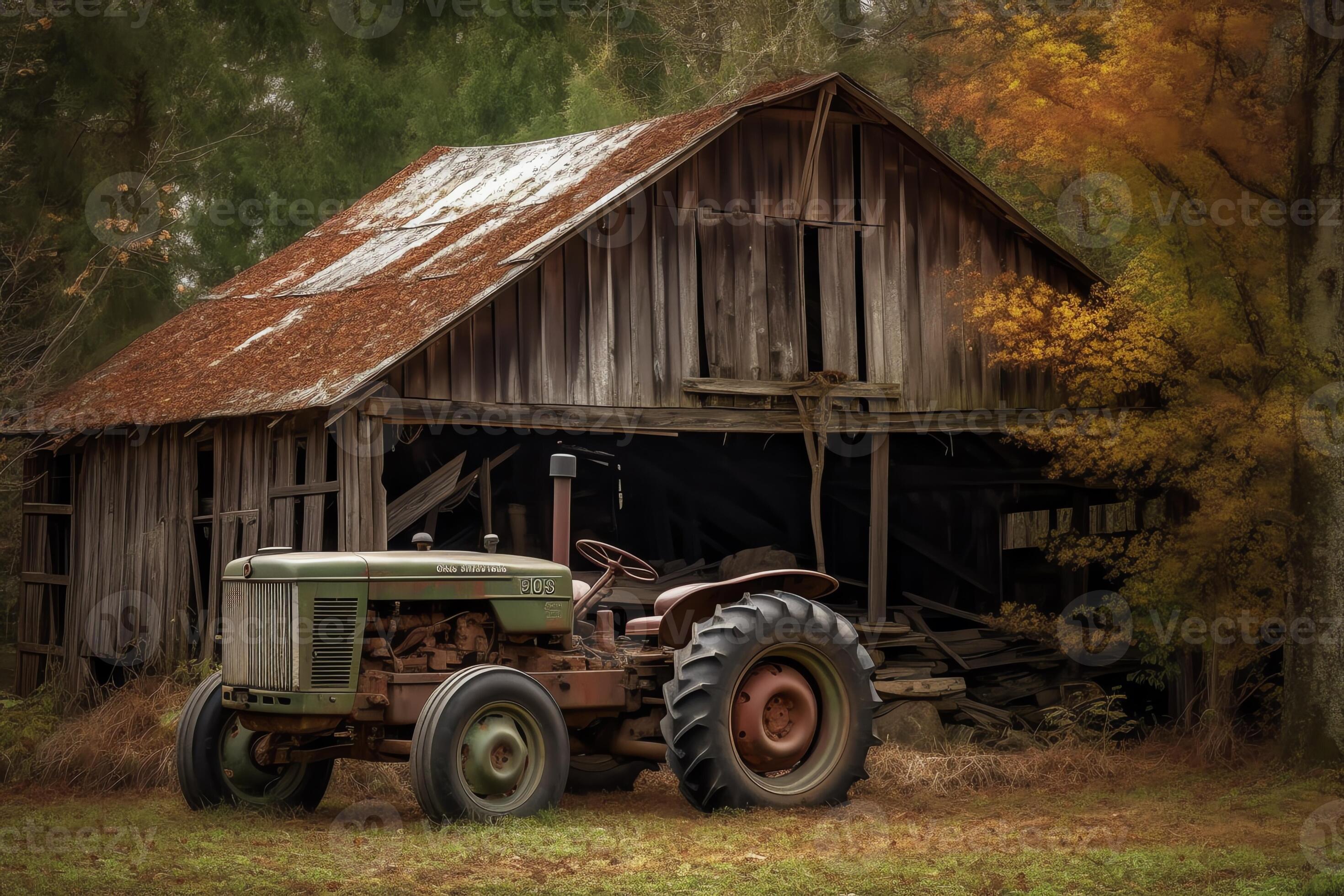 Old barn and tractor. 23378916 Stock Photo at Vecteezy