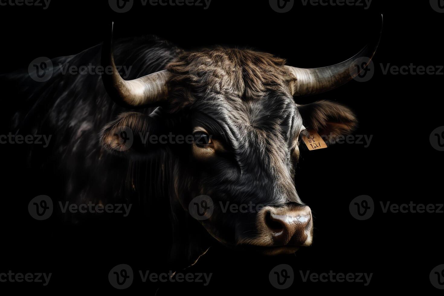 Bull picture on a black background. photo