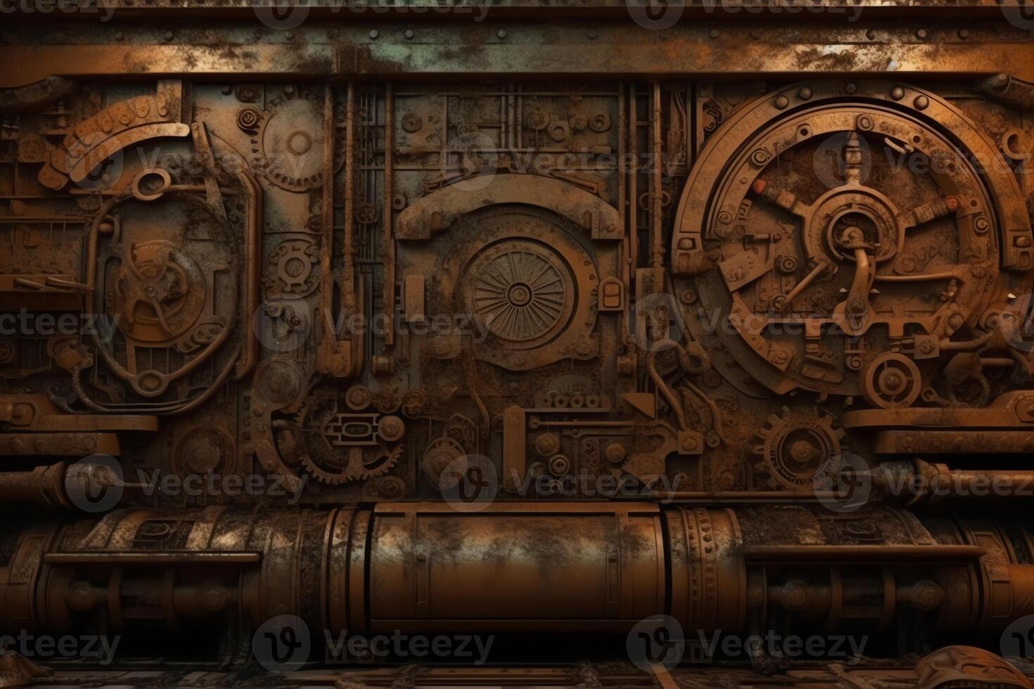 ciencia ficción Steampunk oxidado pared antecedentes maquinaria textura diseño. ai generado foto