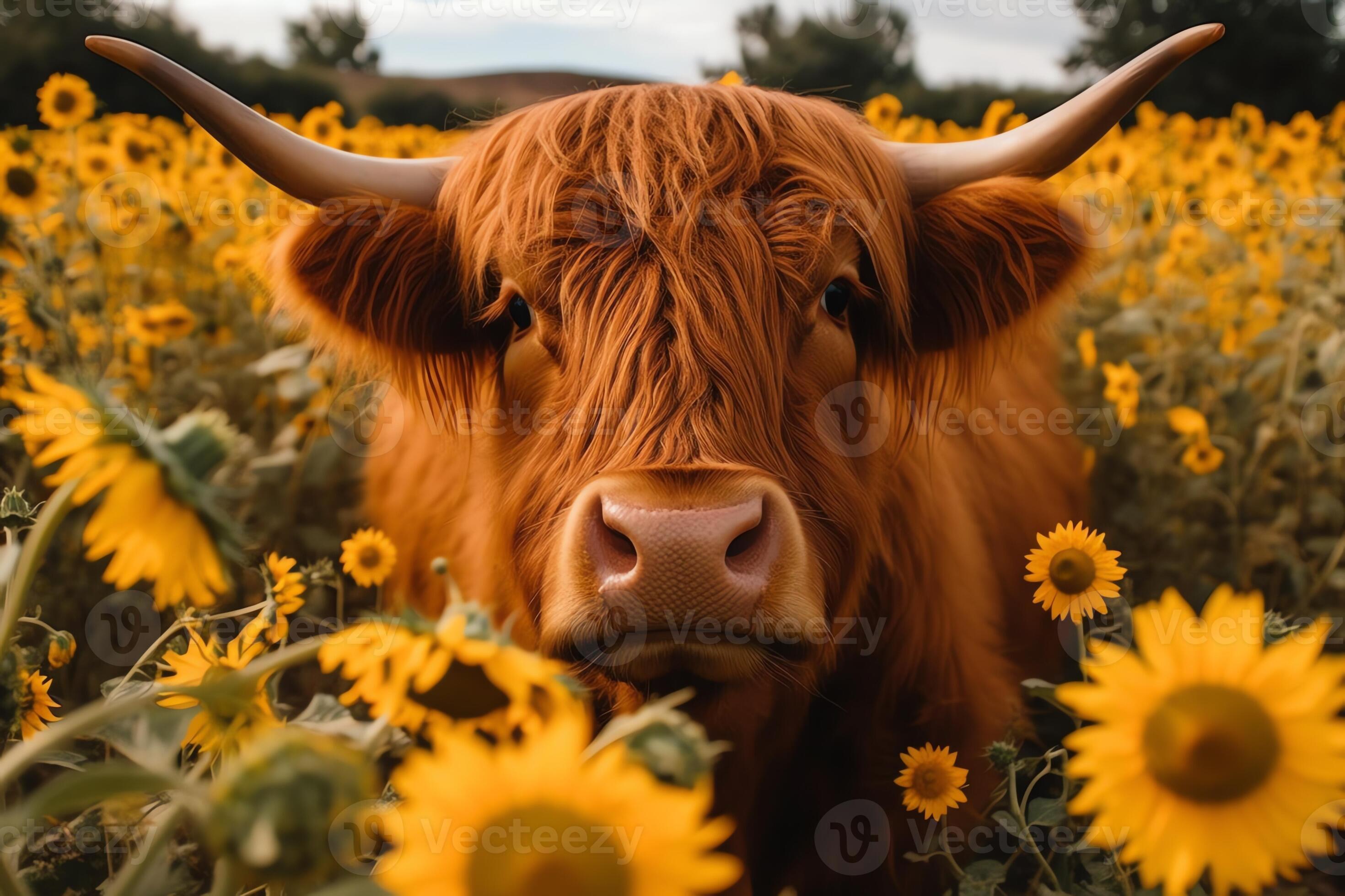 highland-cow-face-with-many-various-sunflowers-23379284-stock-photo-at