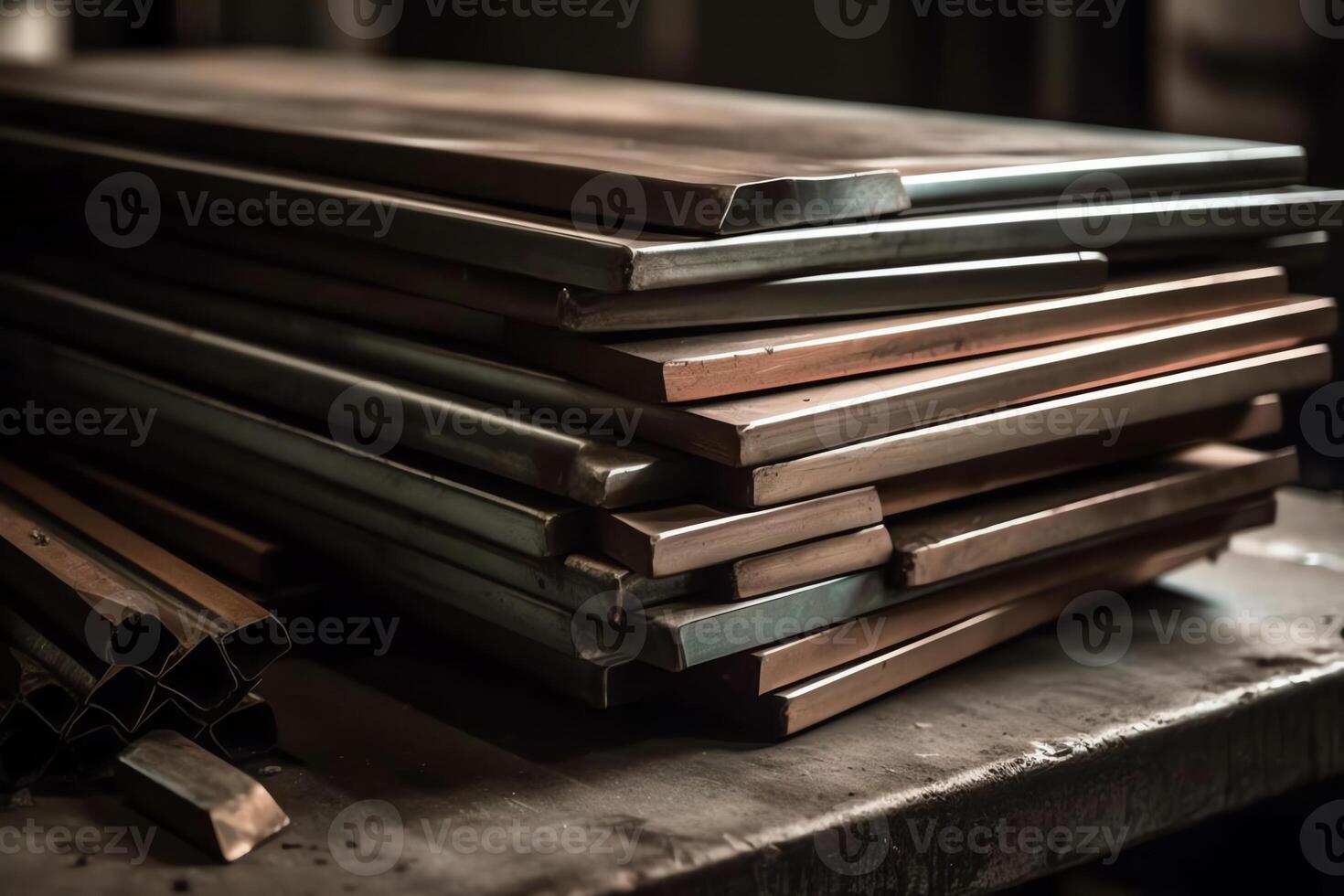A stack of metal bars sitting on top of a table. photo