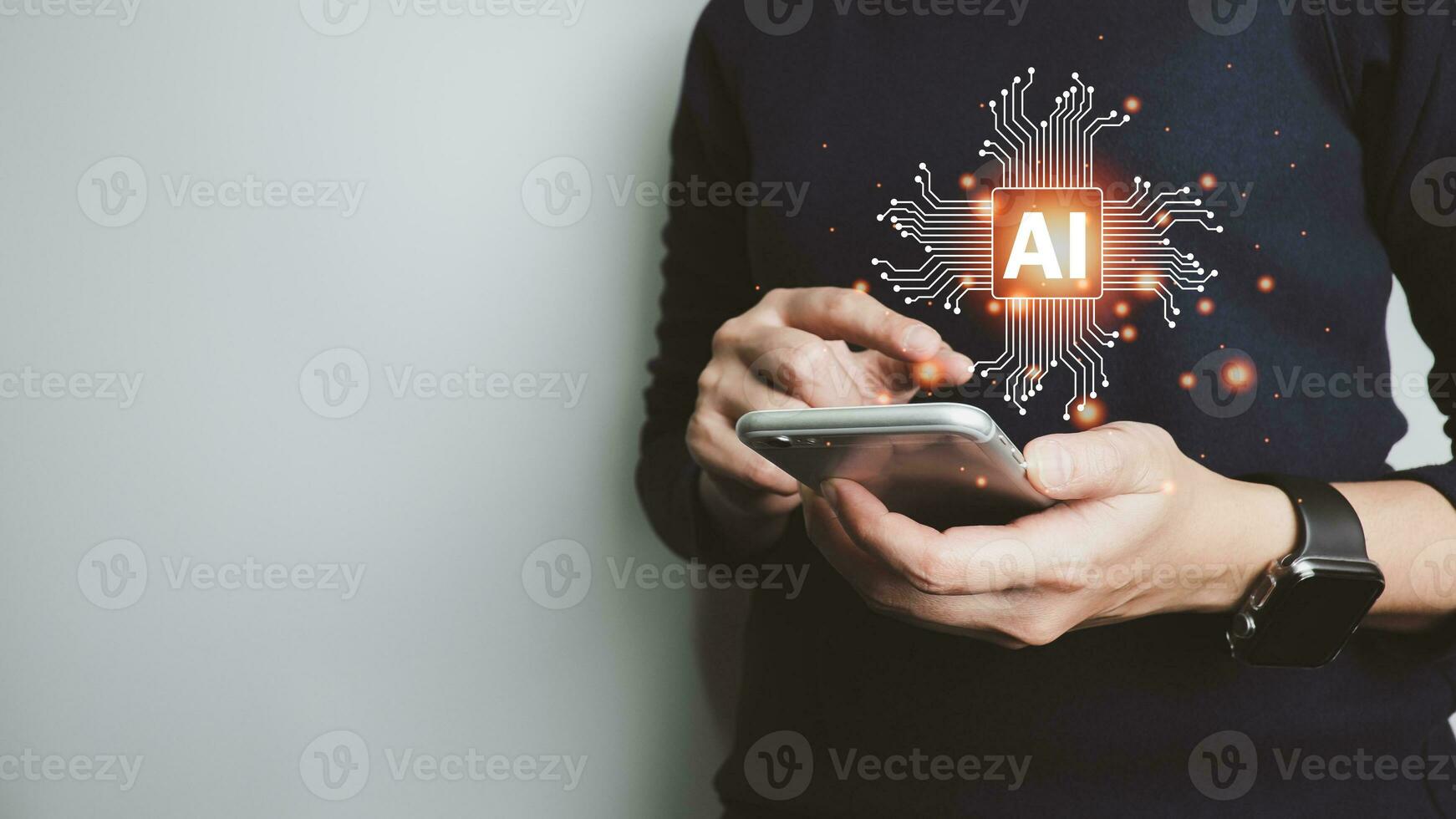 AI, Artificial Intelligence, Concept global data connection with Internet technology, using online transaction with AI by learning machine and big data, database management, cloud computing photo