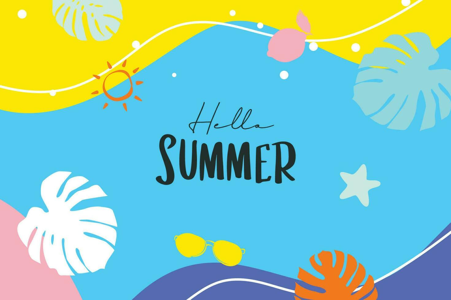 Hello summer with decoration on blue background. vector