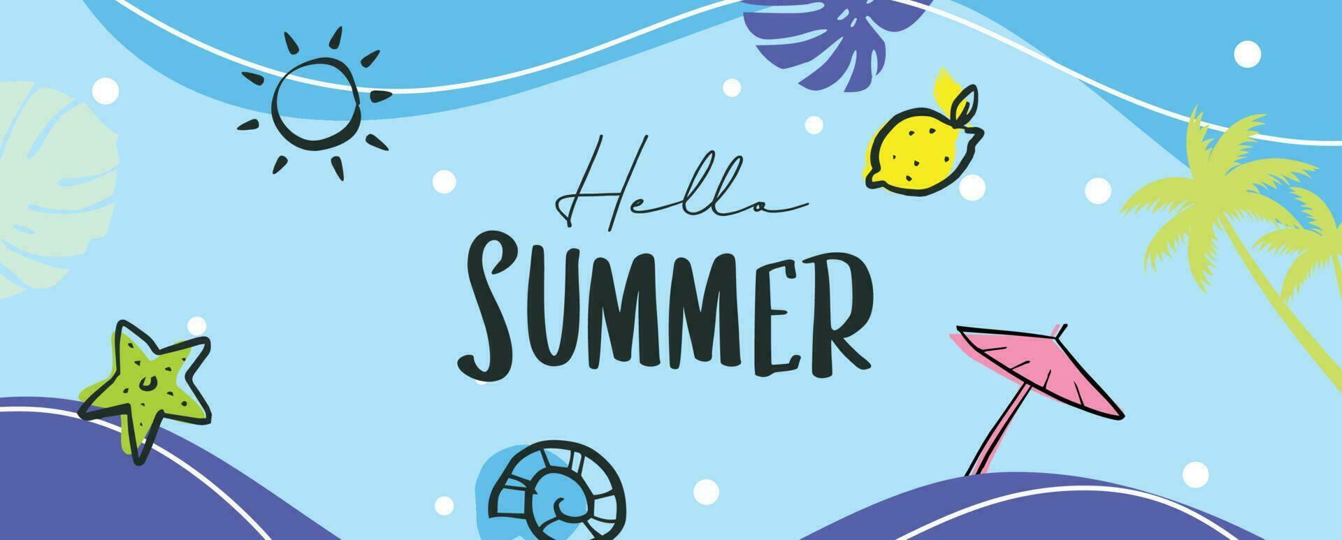 Hello summer with decoration on blue background. vector