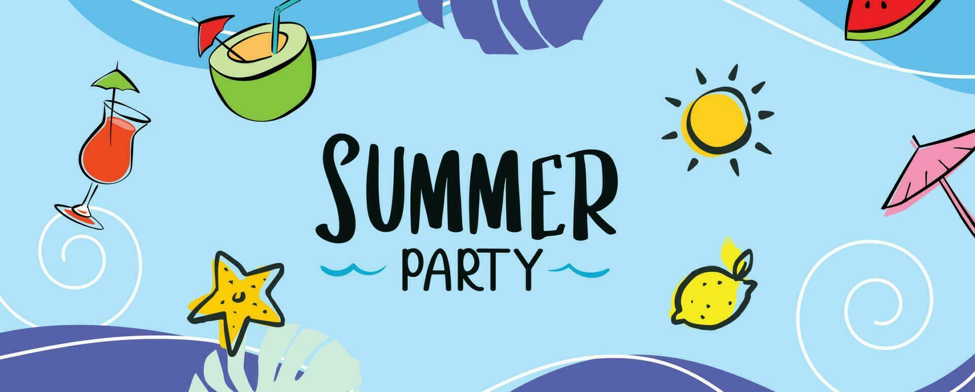 Summer party poster with summer tropical element background. vector