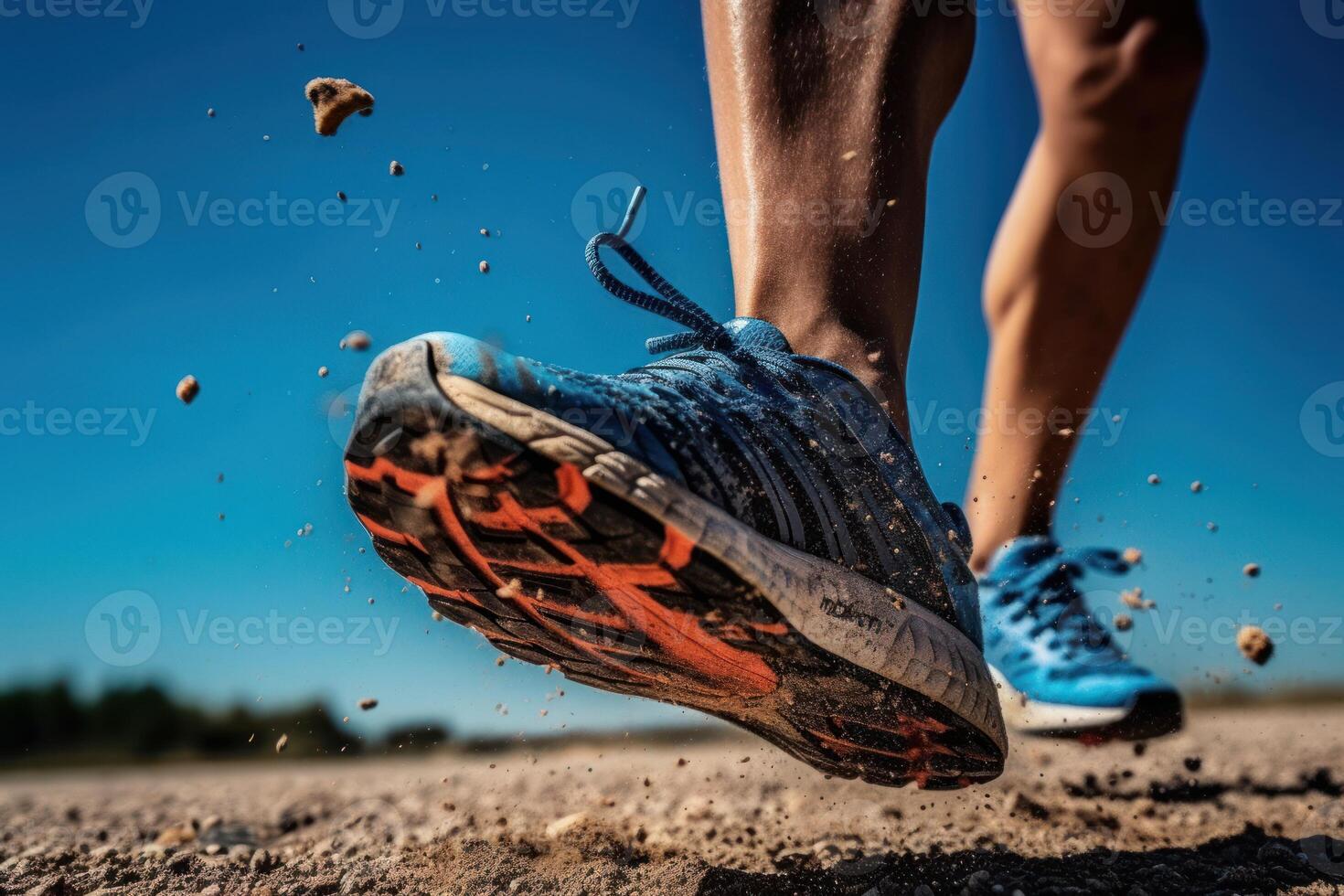 Close up Athlete runner feet running on the road. Running for healthy