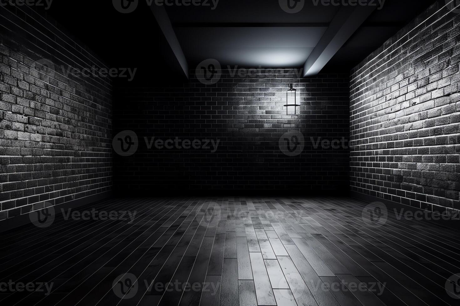 The interiors design of empty room and black brick wall pattern background. photo