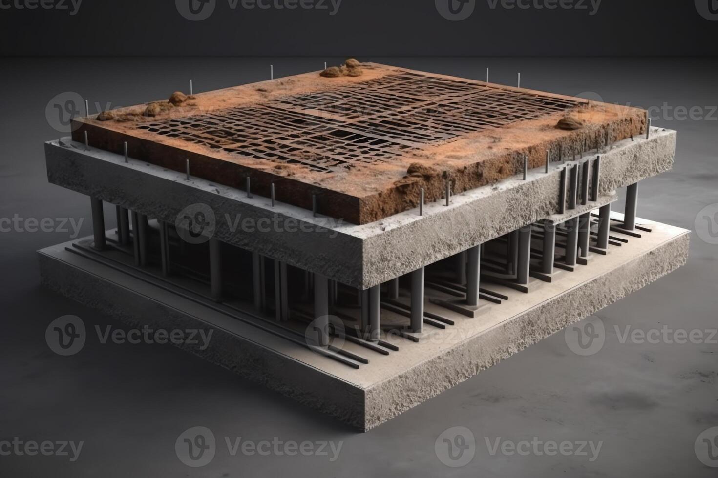Individual footing foundation isolated creative industrial 3d rendering. photo