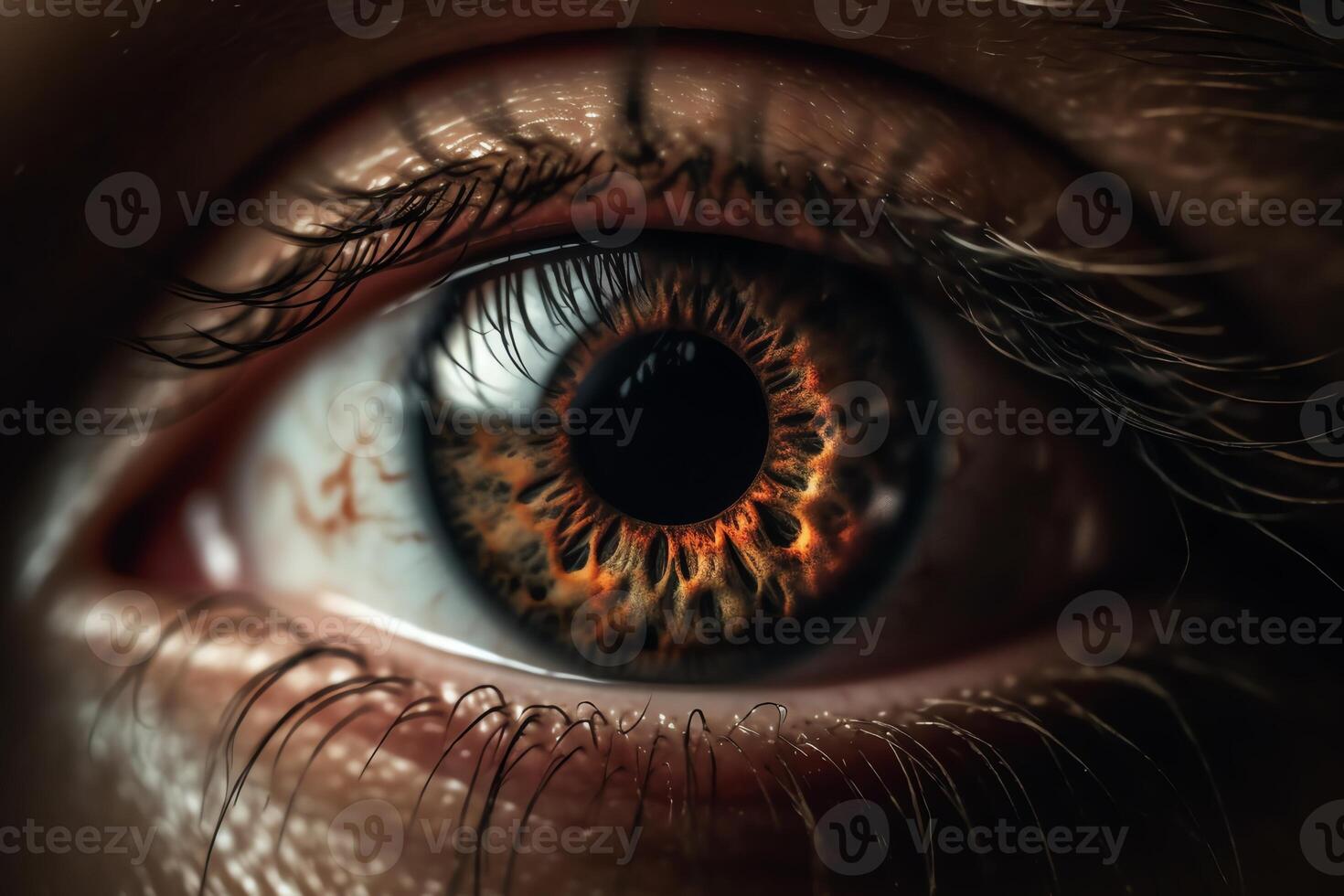 de cerca foto de humano ojo capturas el intrincado detalles humano cara agudo atención y alto nivel de detalle ojos estructura. ai generado