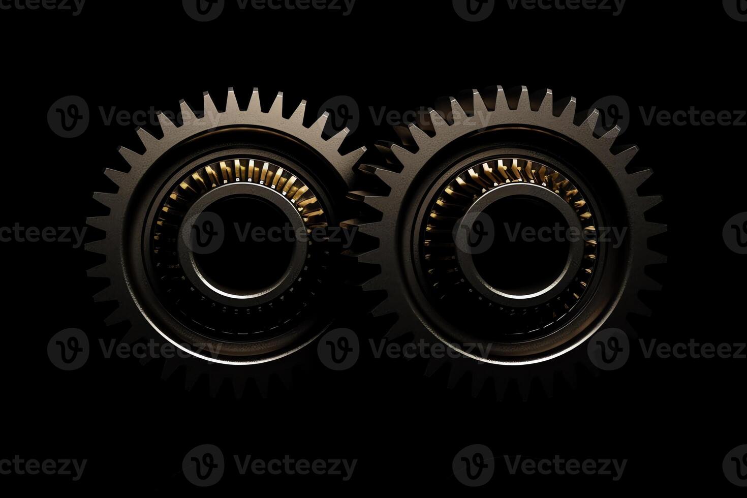 Two horizontal lines of the gear on a black background. photo