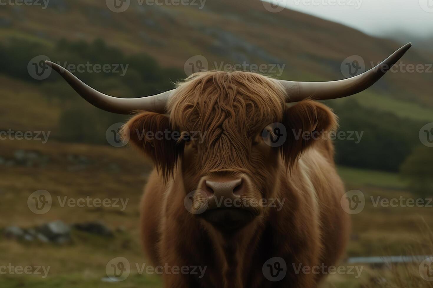 Highland cow. AI Generated photo