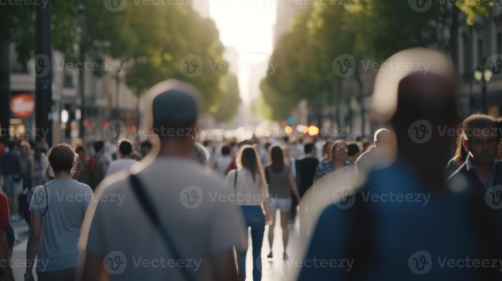 City Life in Motion. A Bokeh Blur of People Walking through the Busy Streets. photo
