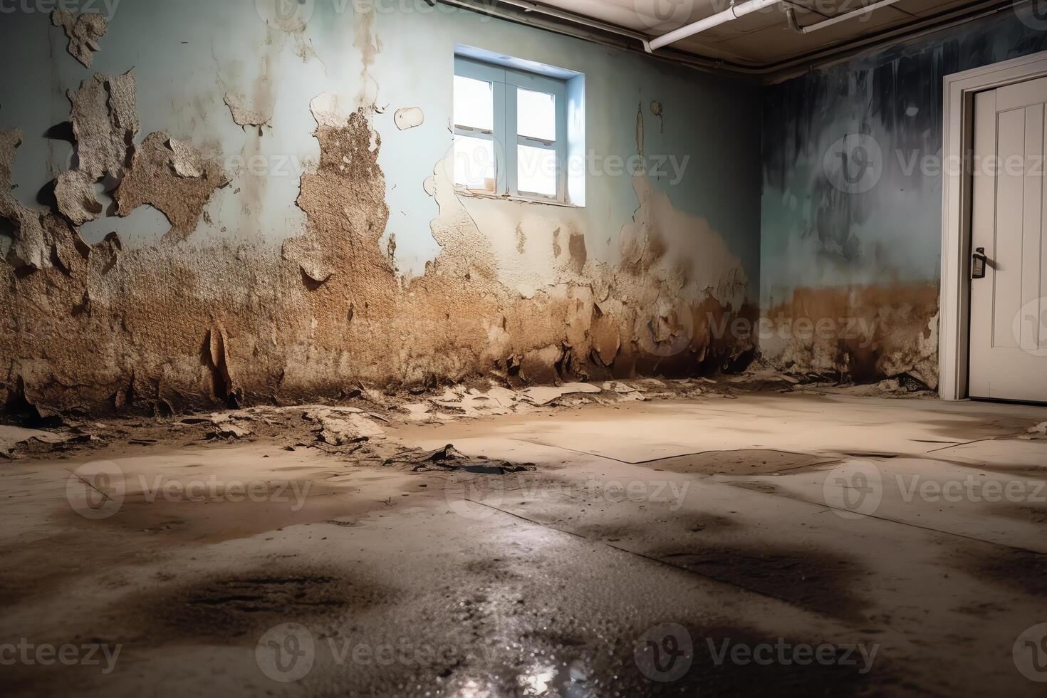 Mold and moisture after water damage in the basement. photo