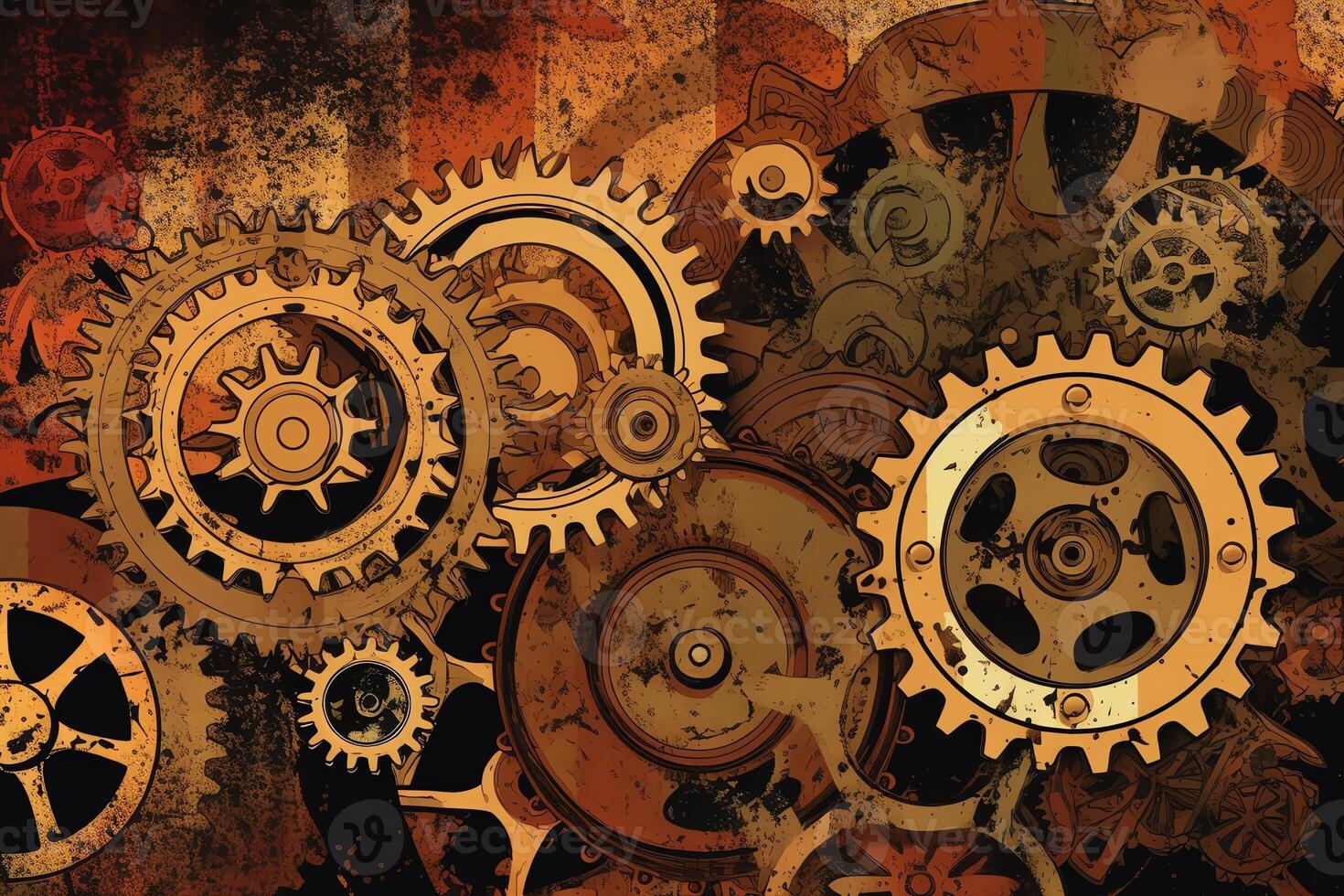 Steampunk gears web banner background illustration ai. photo