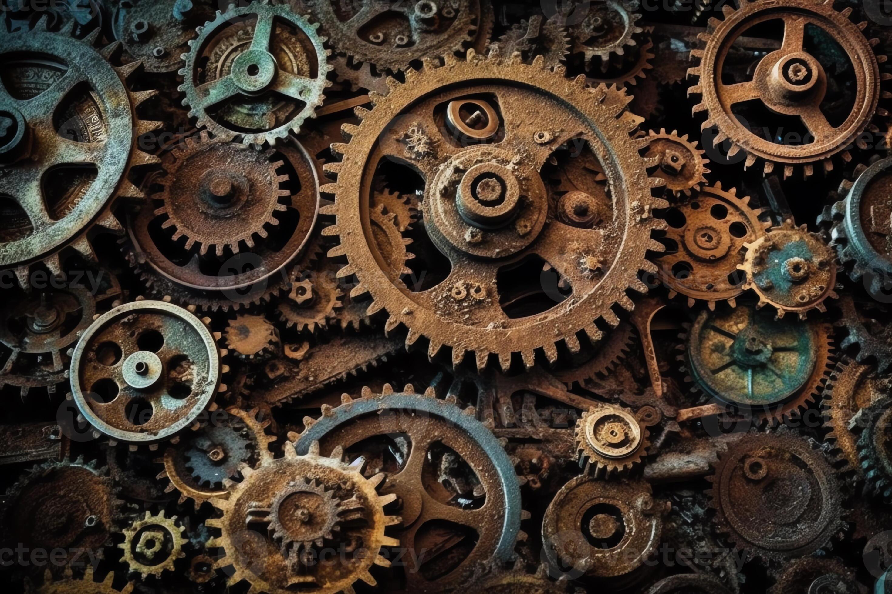 Steampunk cogs gears rust background wallpaper. AI Generated 23380633 Stock  Photo at Vecteezy