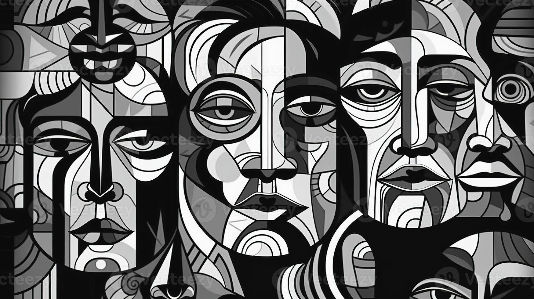 A Collage of Faces Depicting the Struggles of Psychology, Depression and Stress. photo