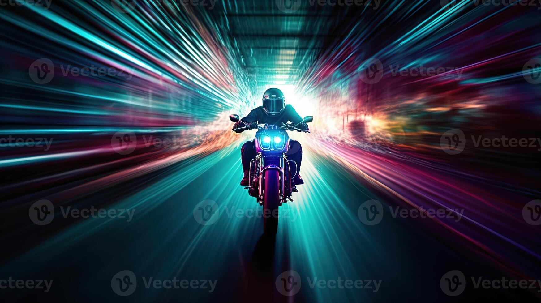 Neon Motorcycle Racing on the Track. photo