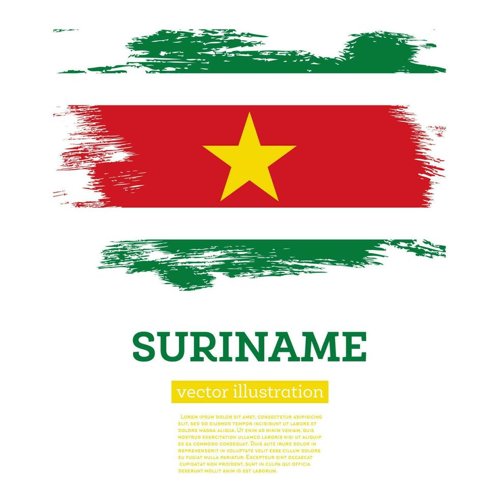 Surinam bandera con cepillo trazos independencia día. vector