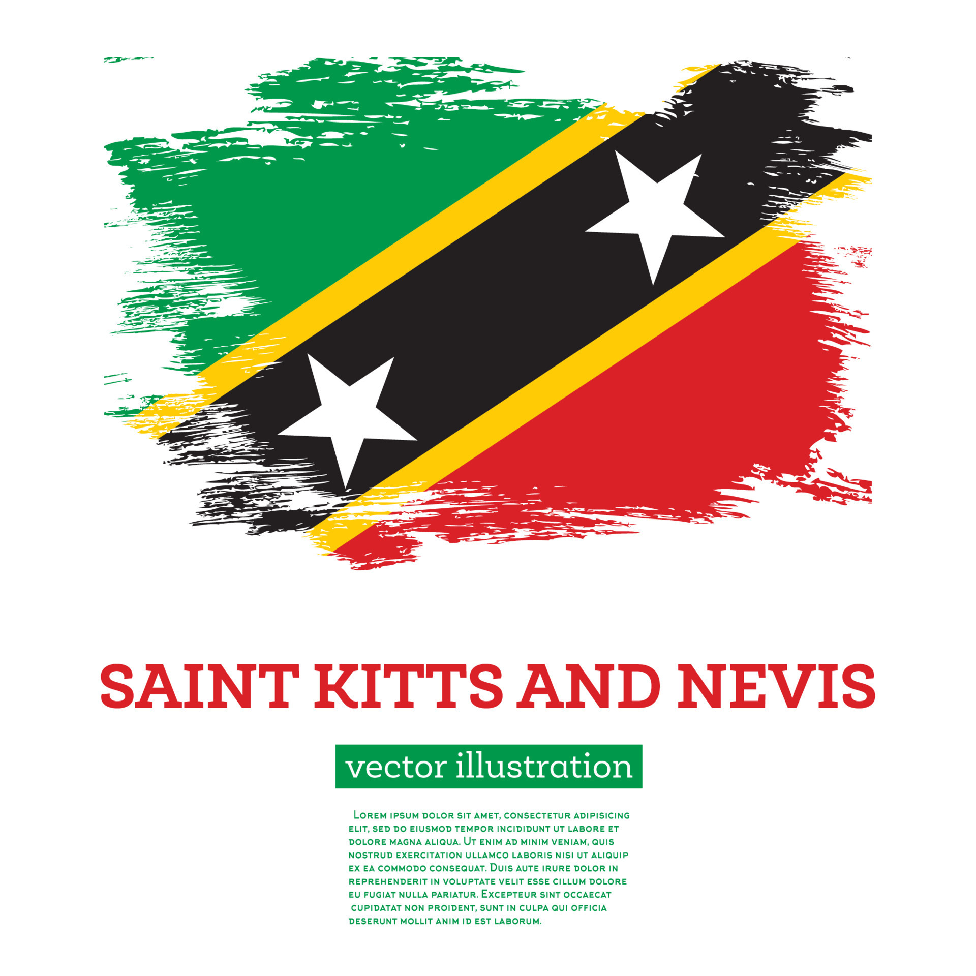 Saint Kitts and Nevis Flag with Brush Strokes. Independence Day