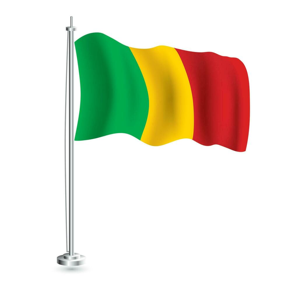 Mali Flag. Isolated Realistic Wave Flag of Mali Country on Flagpole. vector