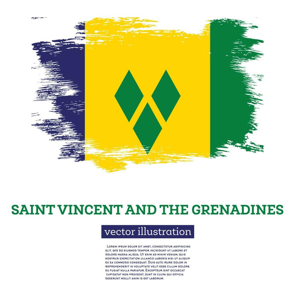 Saint Vincent and the Grenadines Flag with Brush Strokes. Independence Day. vector