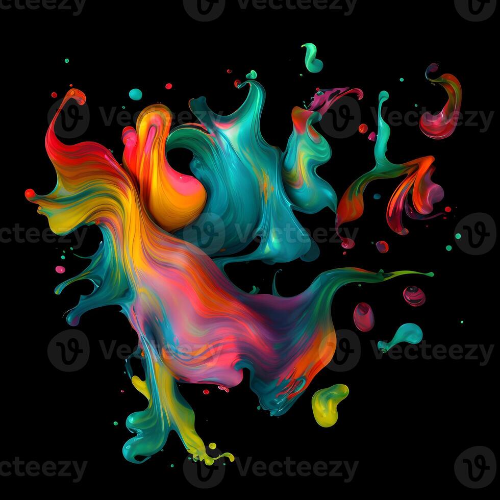 Abstract colorful splash background ,Watercolor swirling splash painting texture, Paint splashes on black background, photo