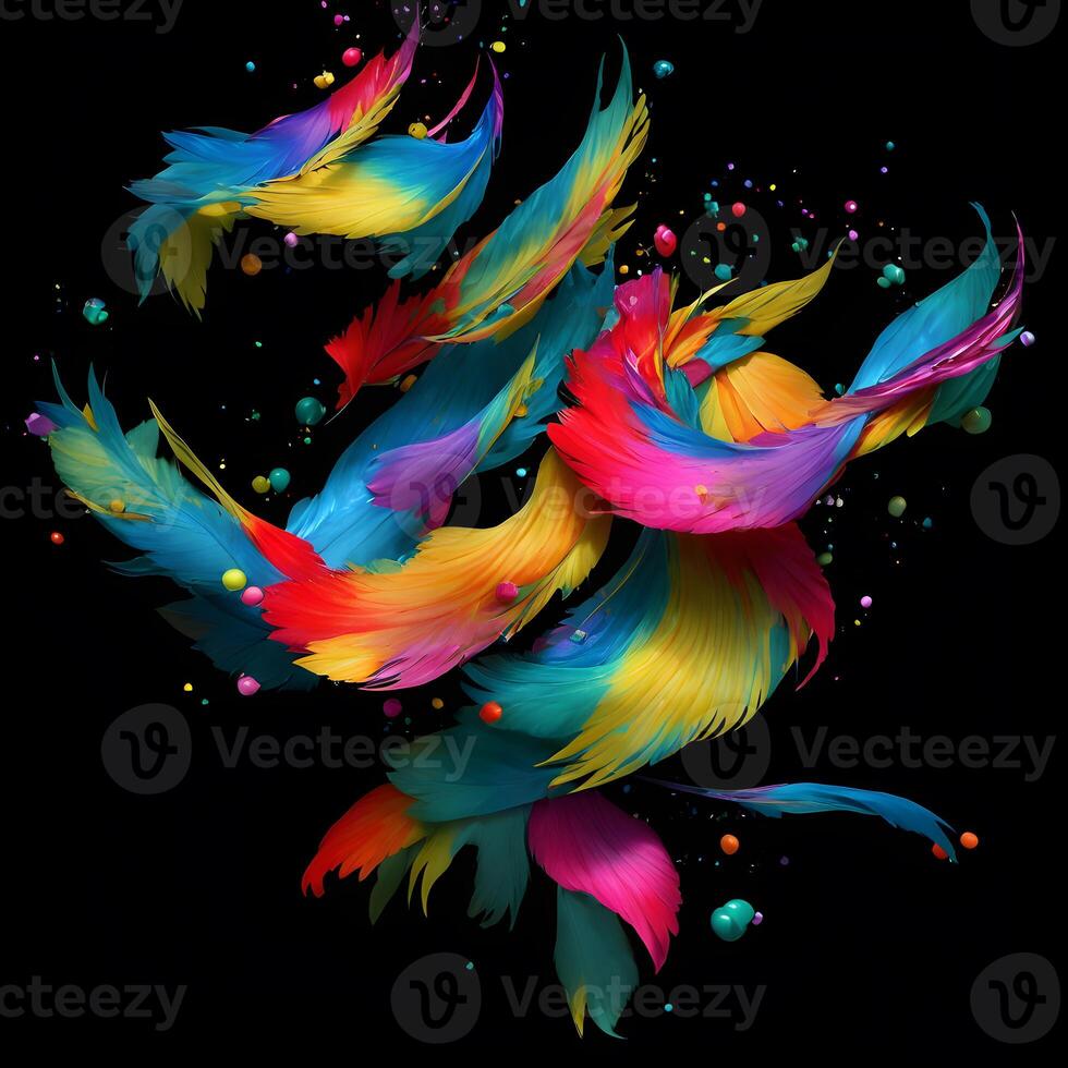 Multicolored Flowers And Feathers Background,Abstract background composition of feather and flower motifs, Designed with artificial intelligence, photo