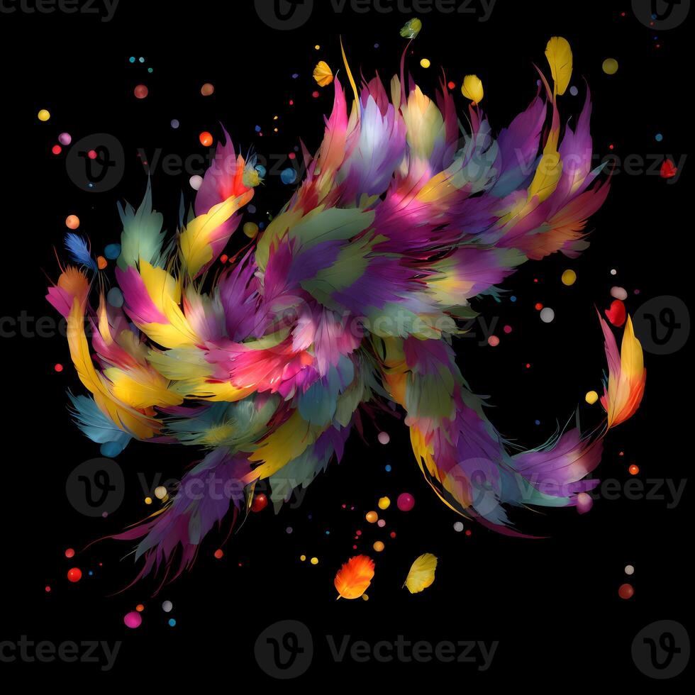 Multicolored Flowers And Feathers Background,Abstract background composition of feather and flower motifs, Designed with artificial intelligence, photo