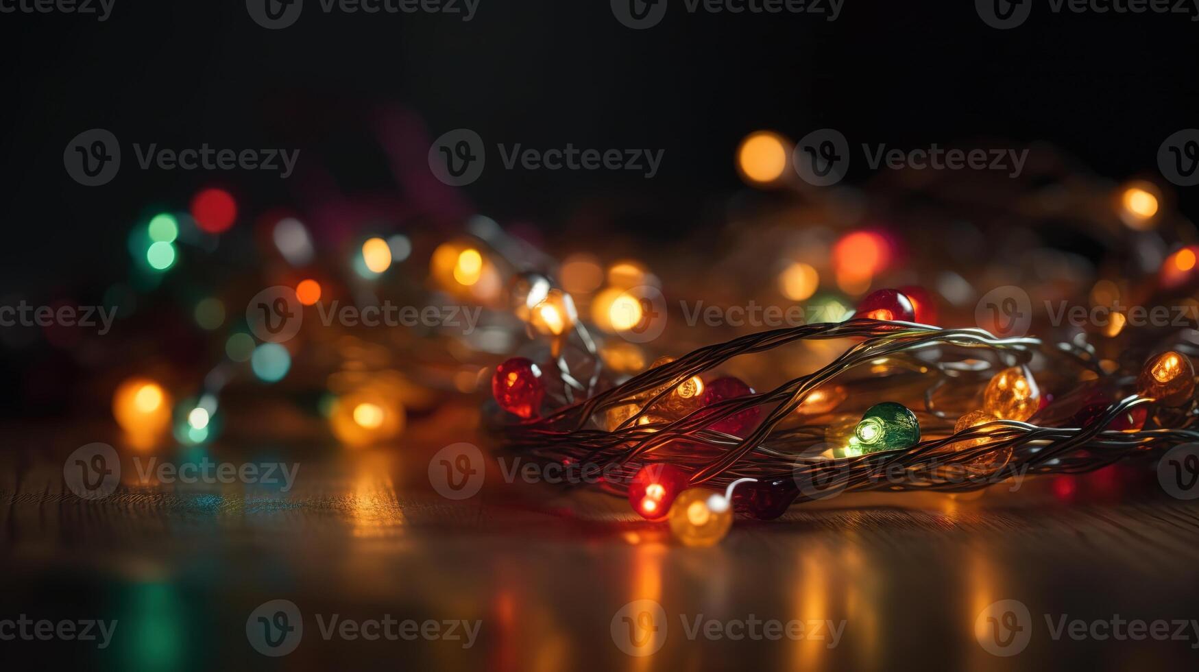 A Close-up of Garland Bokeh Lights Creating a Shiny Abstract Background. photo