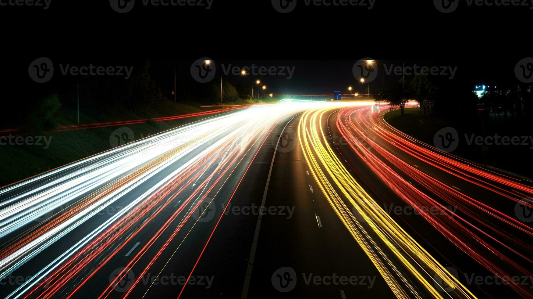 noche conducir, el borroso luces de urbano transporte, foto