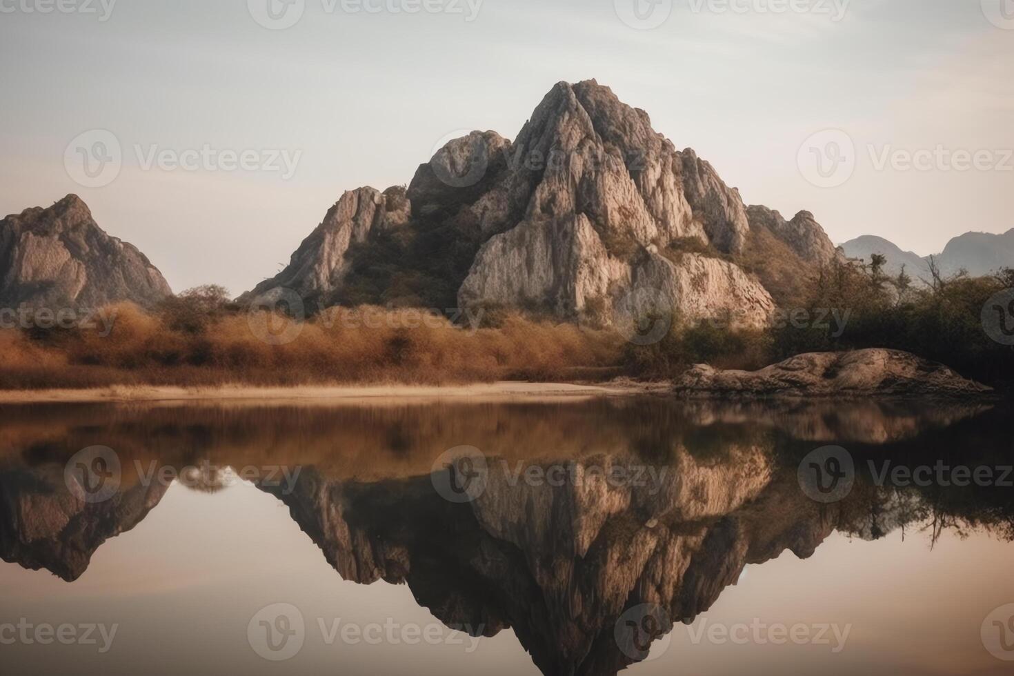Nature abstract background of rock mountain peak mountain high with lake minimalism style. photo