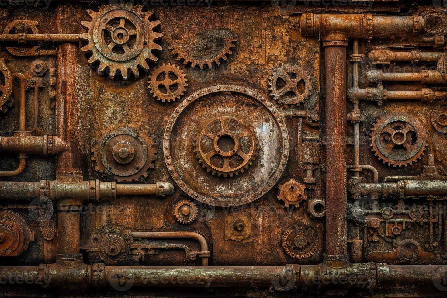 Scifi steampunk rusty wall background machinery texture design. photo