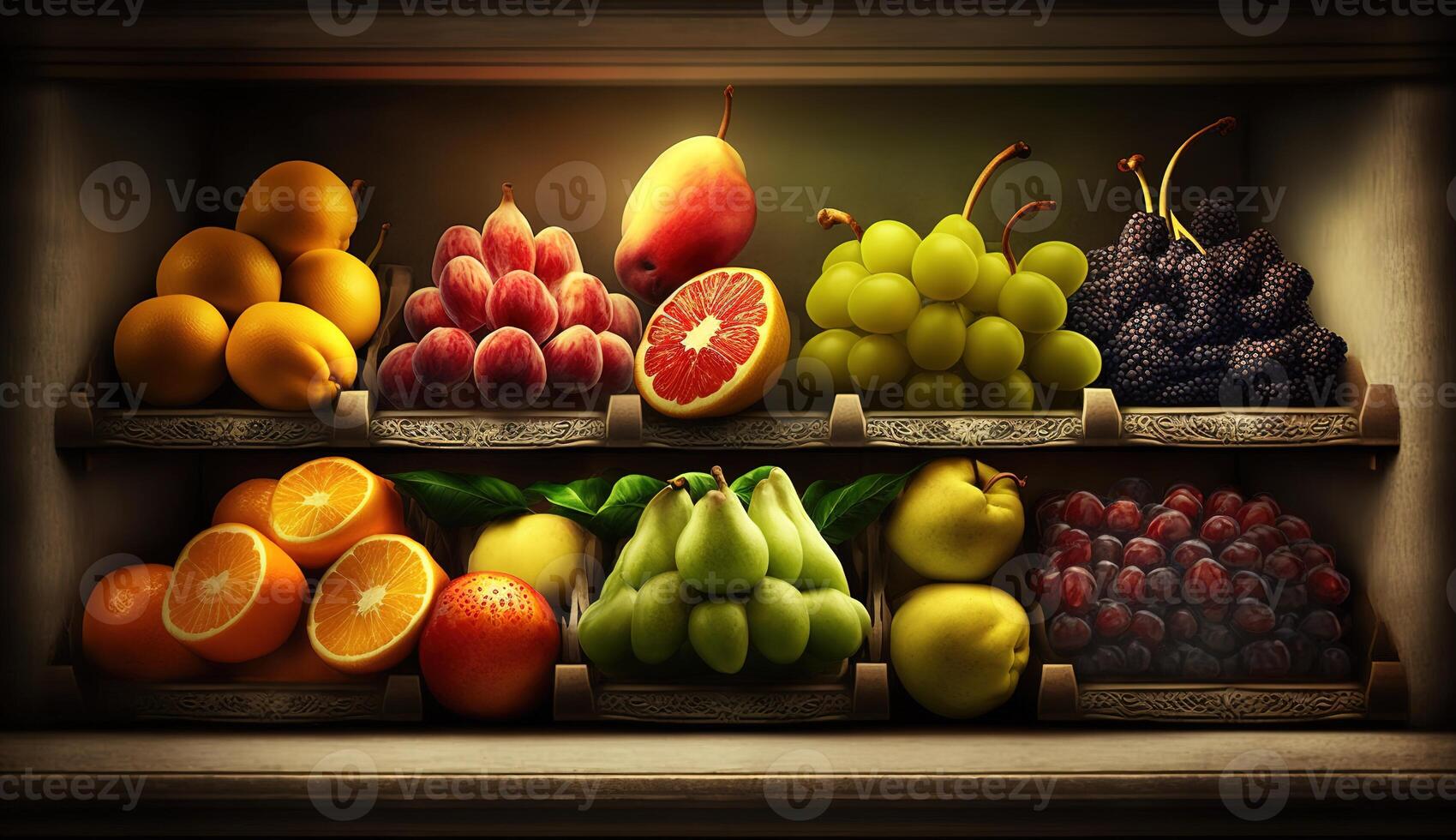 Colorful Array of Fresh Fruits on Display at Local Greengrocer. photo