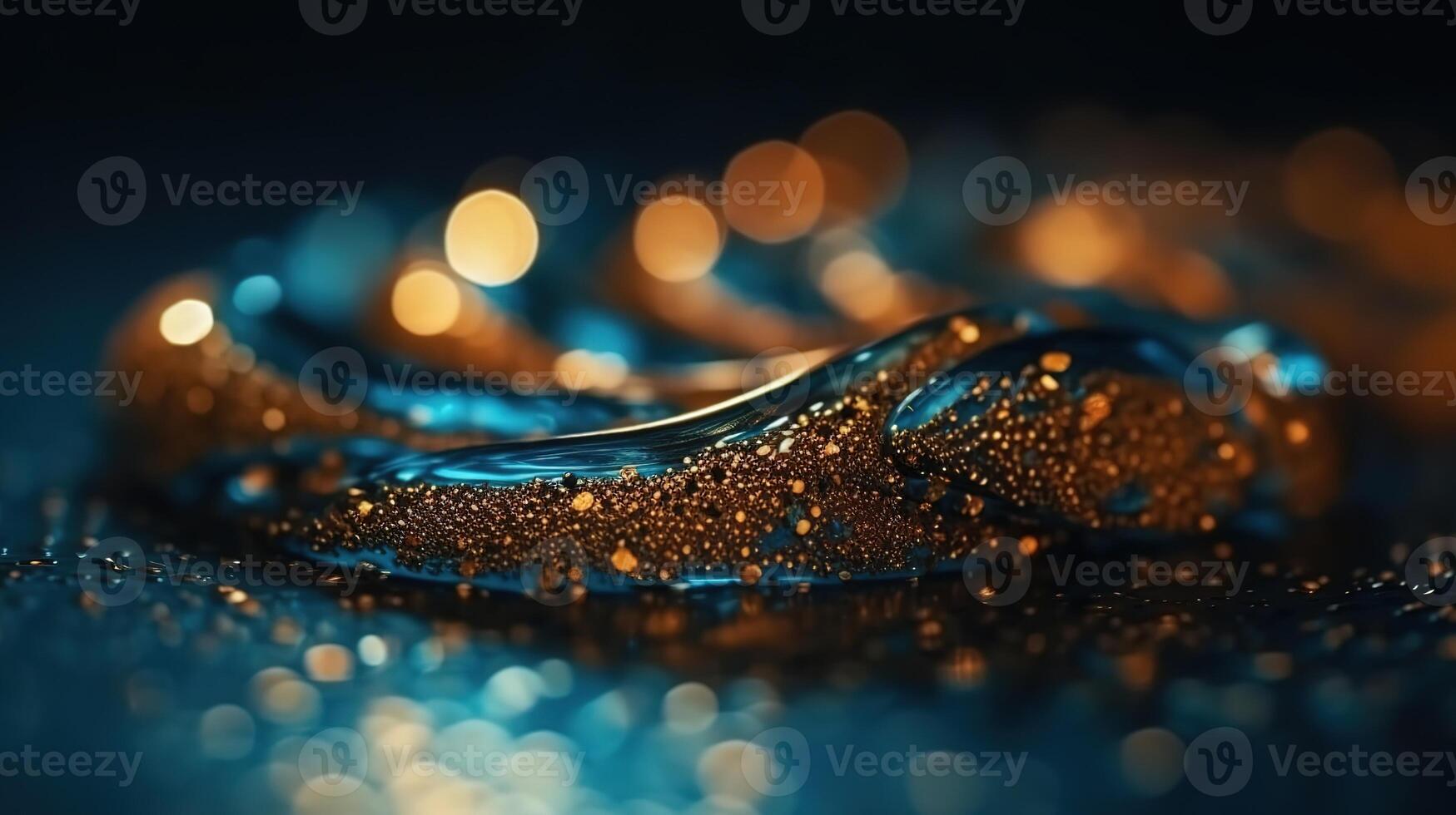 Blue and Gold Bokeh Shiny Abstract Background. photo