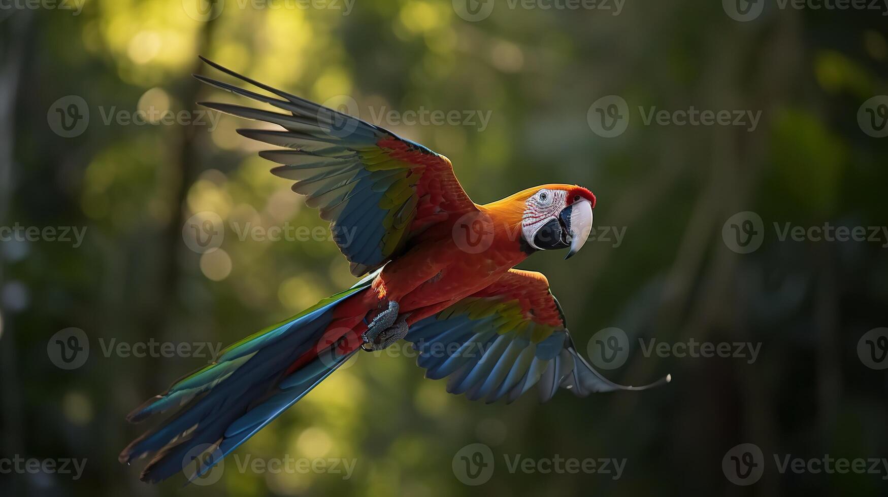 guacamayo loro en vuelo. generativo ai foto