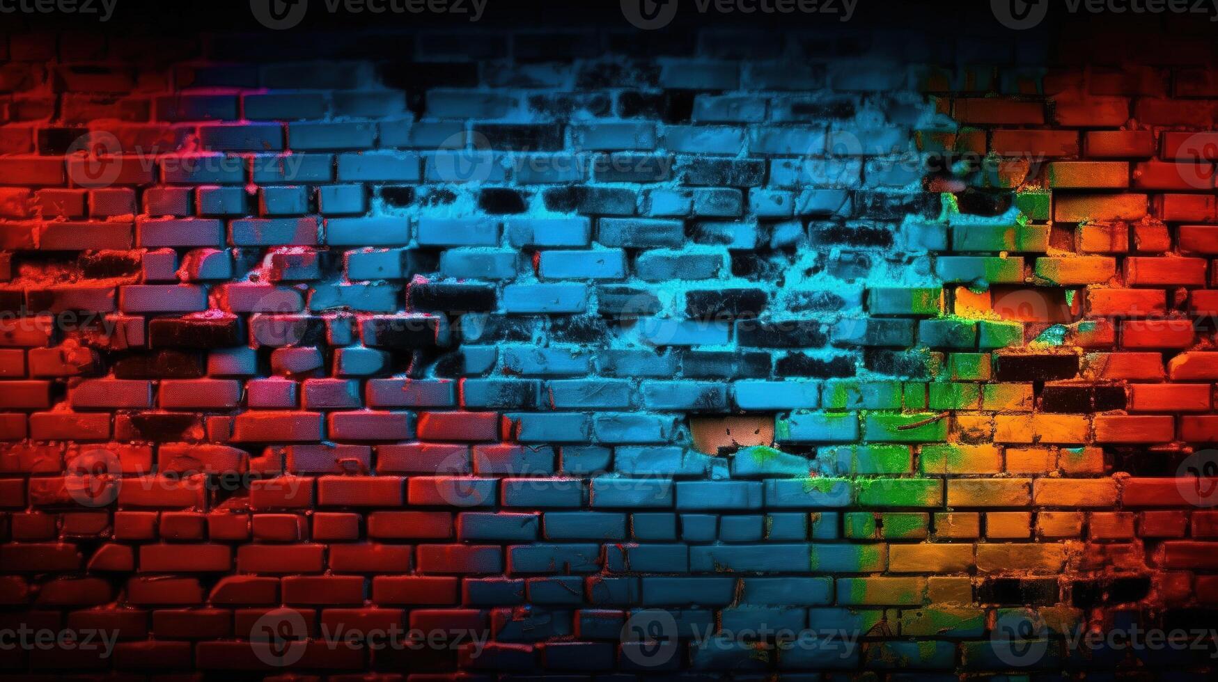 Broken Brick Wall Texture in Vibrant Colors. photo