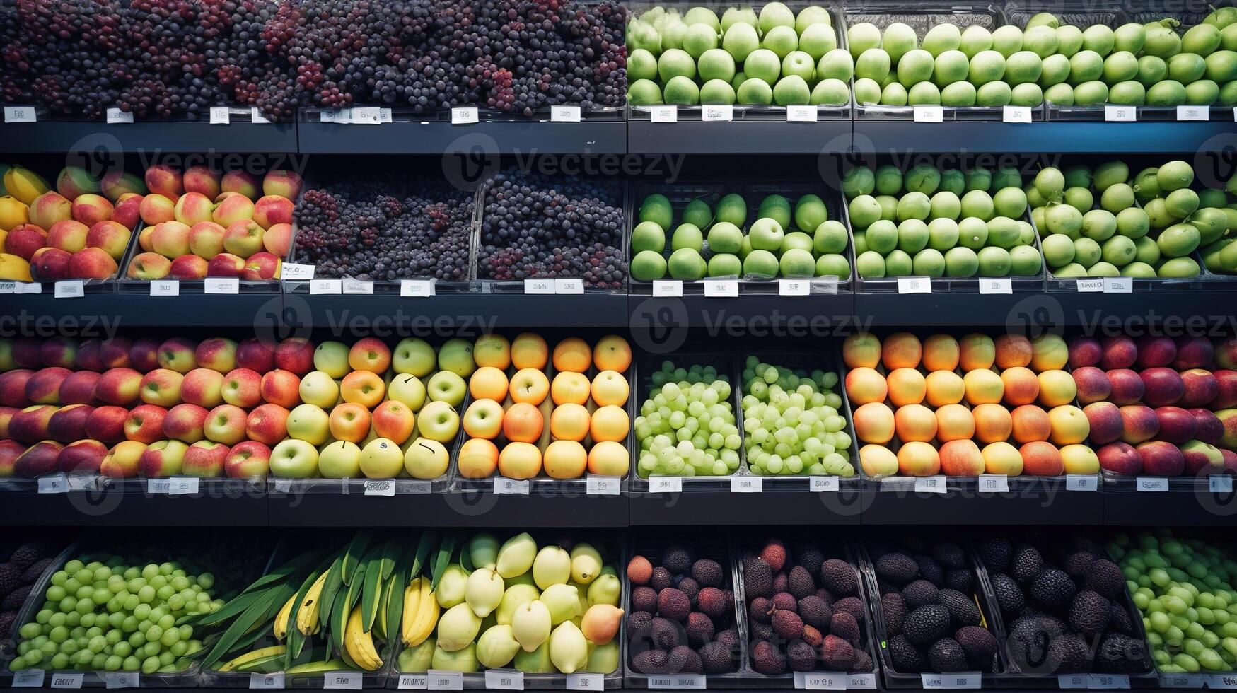 Colorful Array of Fresh Fruits on Display at Local Greengrocer. photo