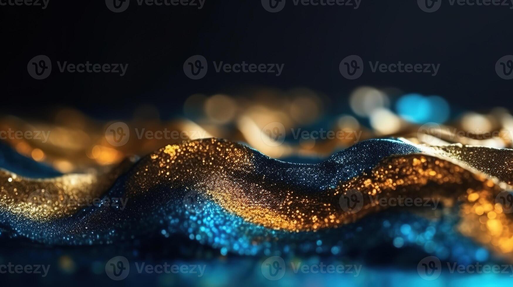 Blue and Gold Bokeh Shiny Abstract Background. photo