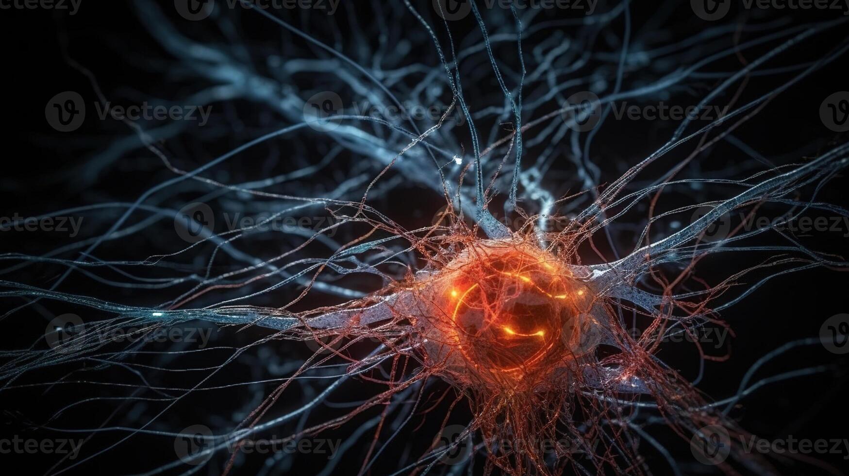 Neurons and Synapses Sending Signals in Glowing Network. photo