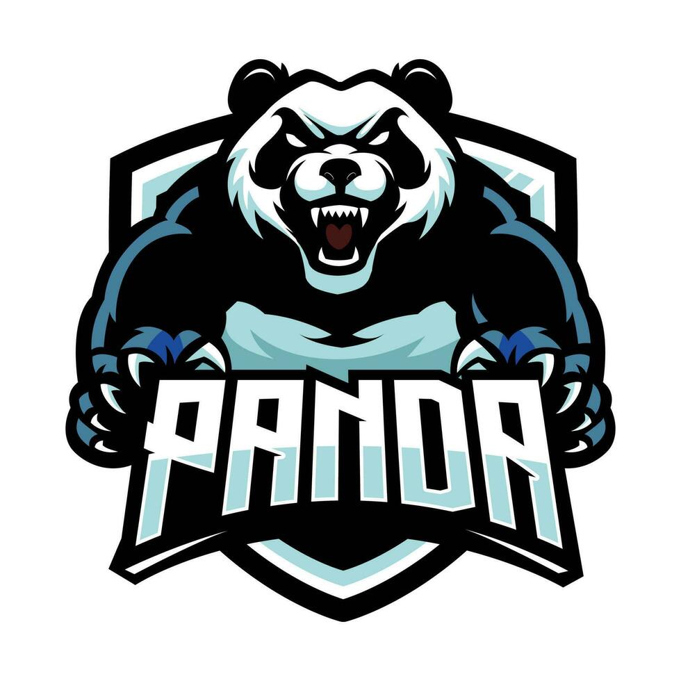 panda deporte mascota logo sostener texto vector