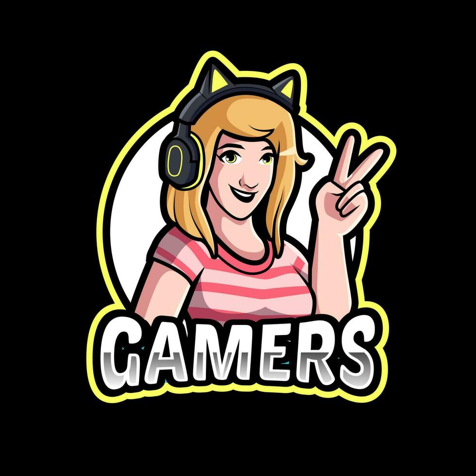 chica gamers esport logo mascota diseño vector