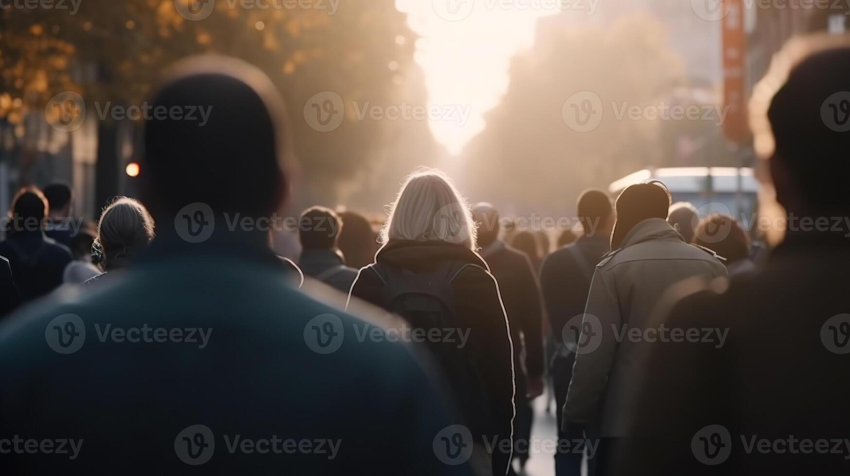 City Life in Motion. A Bokeh Blur of People Walking through the Busy Streets. photo