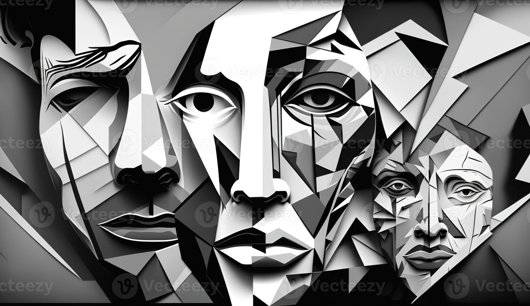 A Collage of Faces Depicting the Struggles of Psychology, Depression and Stress. photo