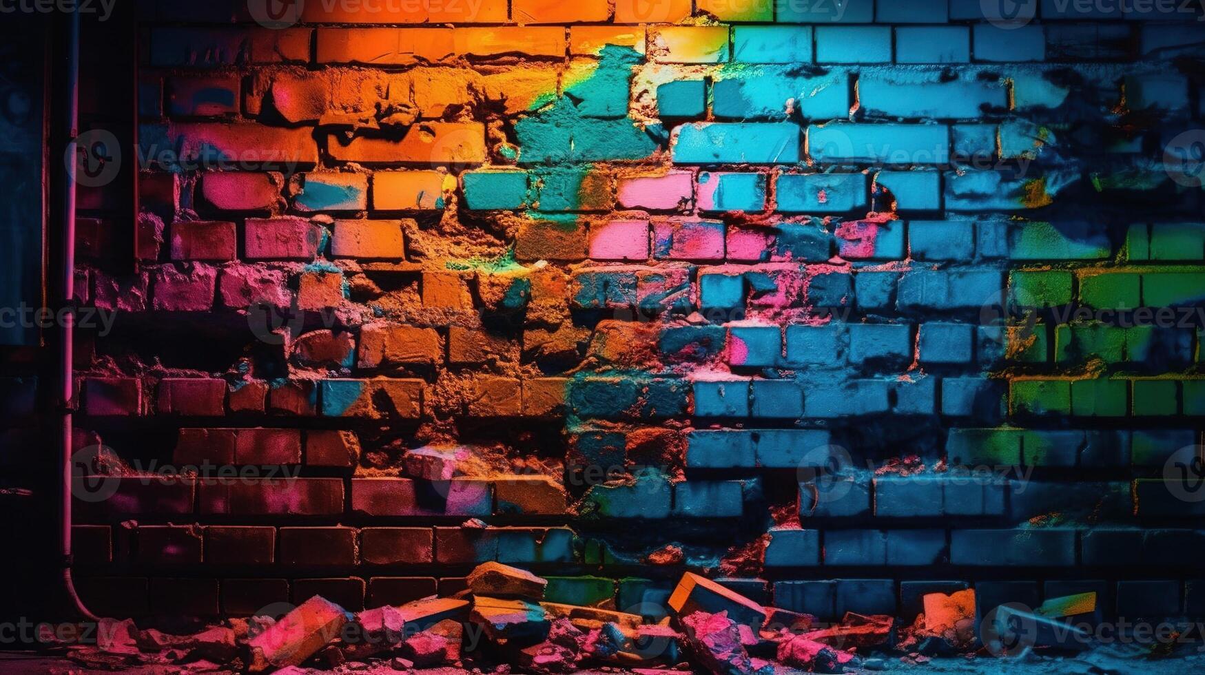 Broken Brick Wall Texture in Vibrant Colors. photo