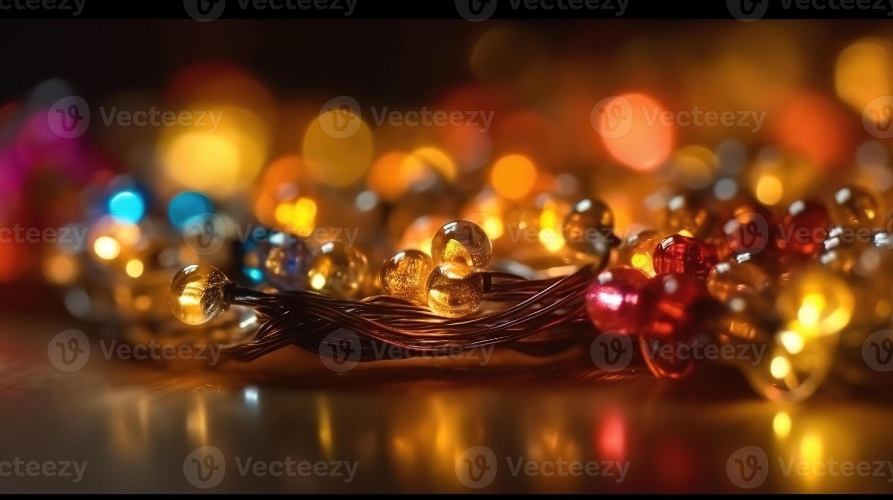 A Close-up of Garland Bokeh Lights Creating a Shiny Abstract Background. photo