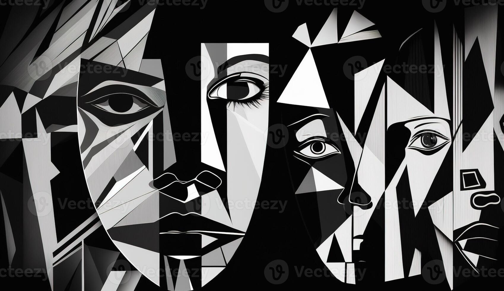 A Collage of Faces Depicting the Struggles of Psychology, Depression and Stress. photo