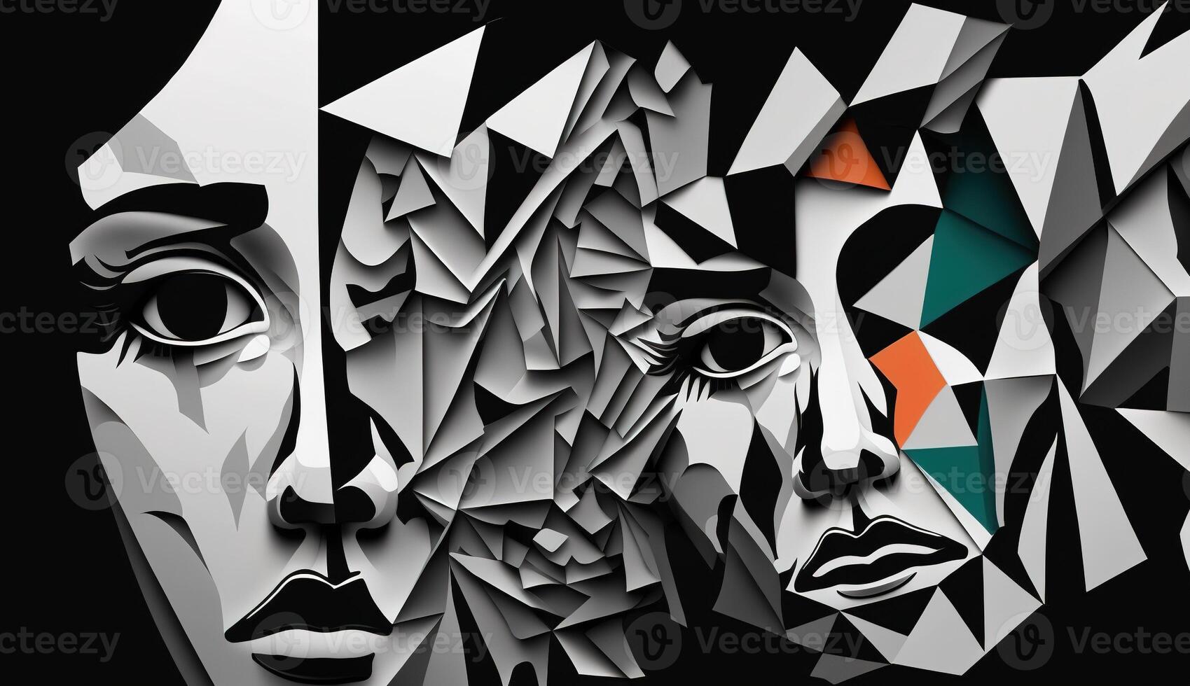 A Collage of Faces Depicting the Struggles of Psychology, Depression and Stress. photo